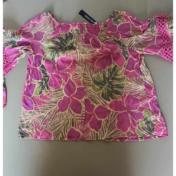 Unique Spectrum Off The Shoulder 3/4 Length Flare Sleeve Pink Flowers Women XL - Picture 7 of 9